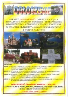 OGŁOSZENIE - WYCIECZKA NA LITWĘ 8-11 CZERWIEC 2017.doc